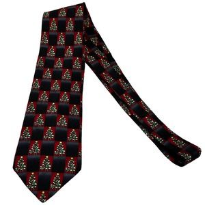 HOLIDAY CHRISTMAS TREE ALL OVER PRINT BLACK RED BASE MEN’S TIE